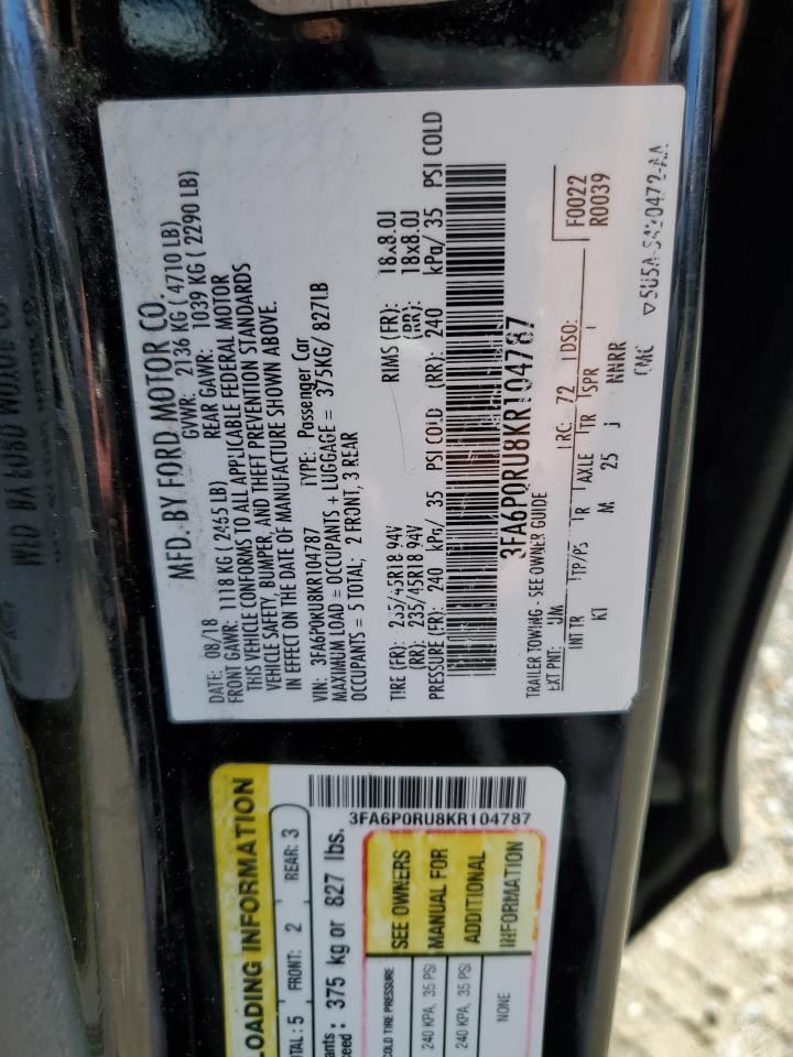 2019 Ford Fusion Titanium VIN: 3FA6P0RU8KR104787 Lot: 86549535