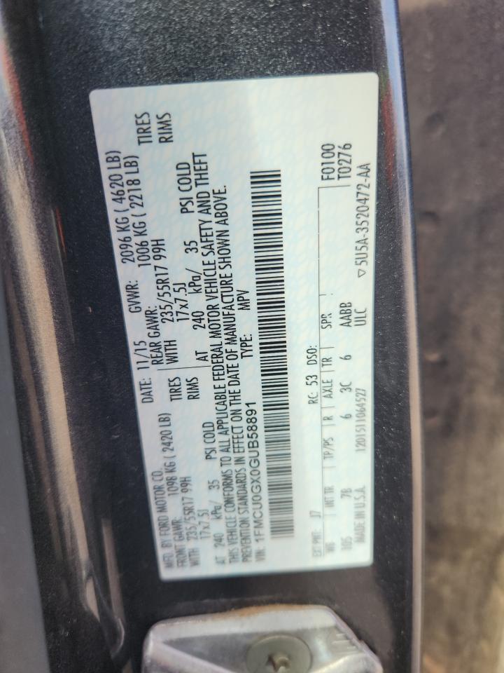 2016 Ford Escape Se VIN: 1FMCU0GX0GUB58891 Lot: 84739325