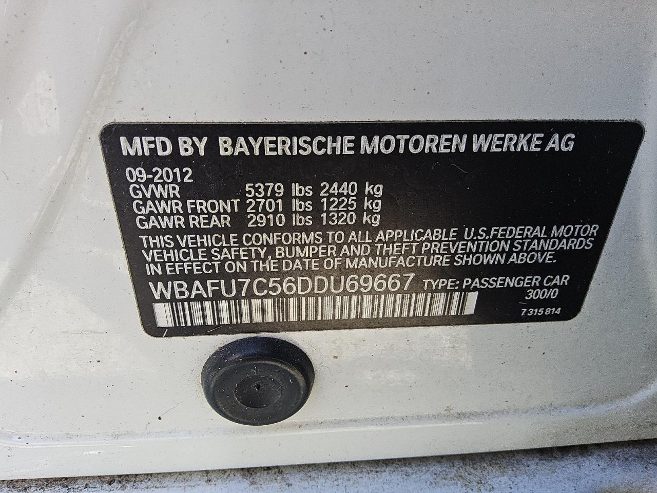 2013 BMW 535 Xi VIN: WBAFU7C56DDU69667 Lot: 71875065