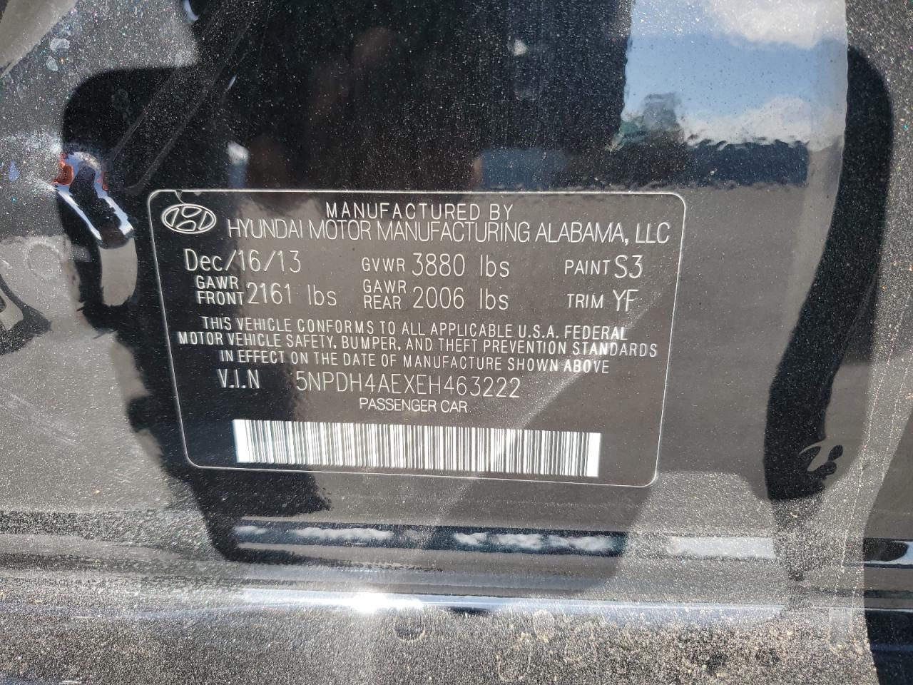 2014 Hyundai Elantra Se VIN: 5NPDH4AEXEH463222 Lot: 85353965