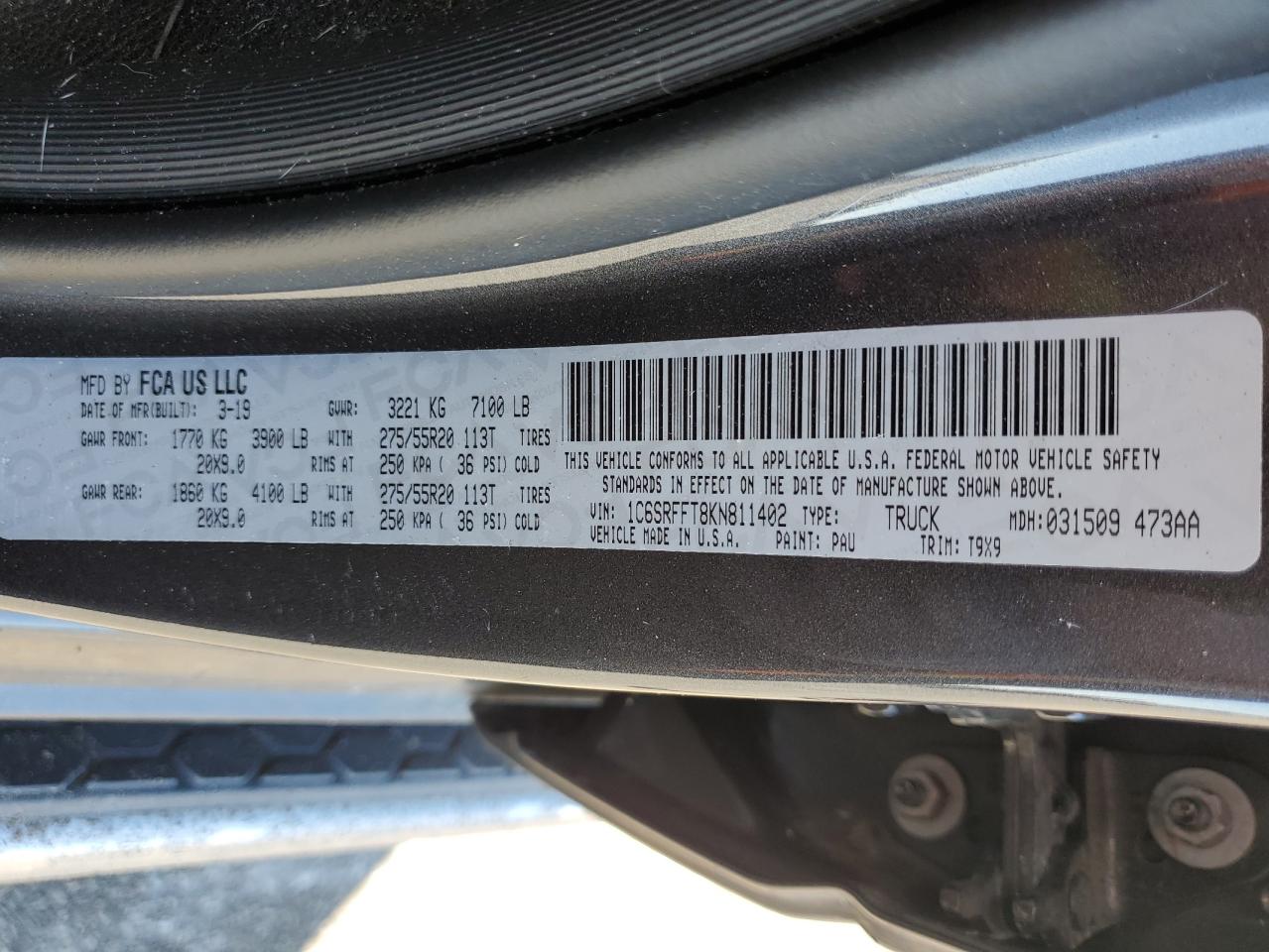 2019 Ram 1500 Big Horn/Lone Star VIN: 1C6SRFFT8KN811402 Lot: 85112195