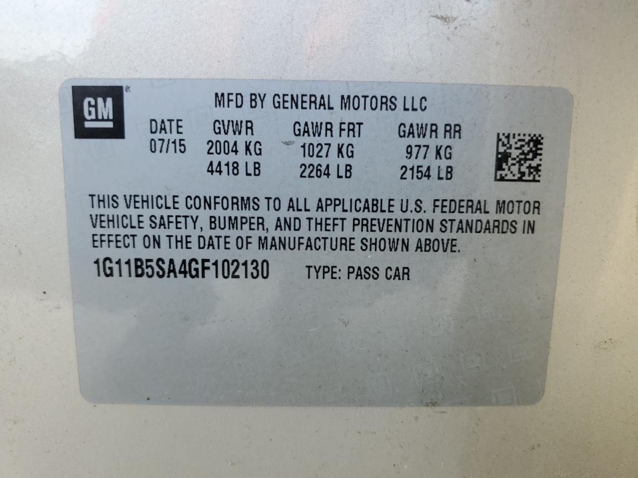 2016 Chevrolet Malibu Limited Ls VIN: 1G11B5SA4GF102130 Lot: 84655265