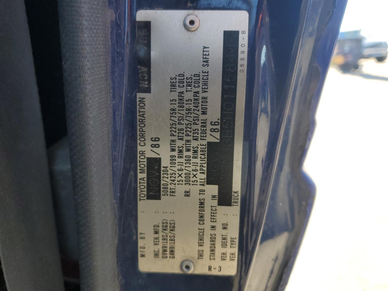 1987 Toyota Pickup Rn63 Std VIN: JT4RN63B5H0115844 Lot: 82596275