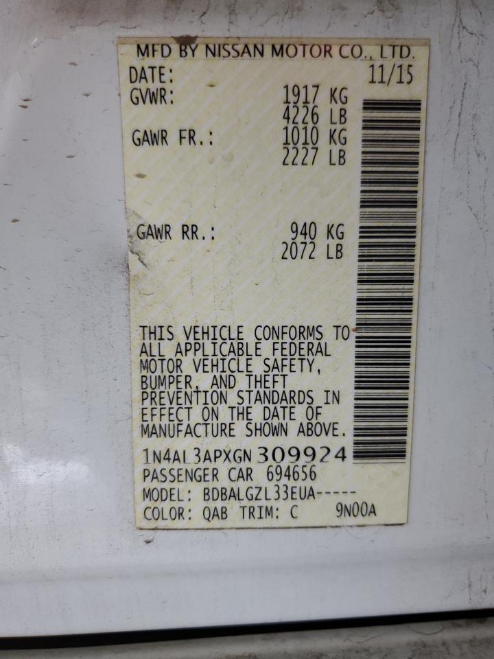 2016 Nissan Altima 2.5 VIN: 1N4AL3APXGN309924 Lot: 82434745