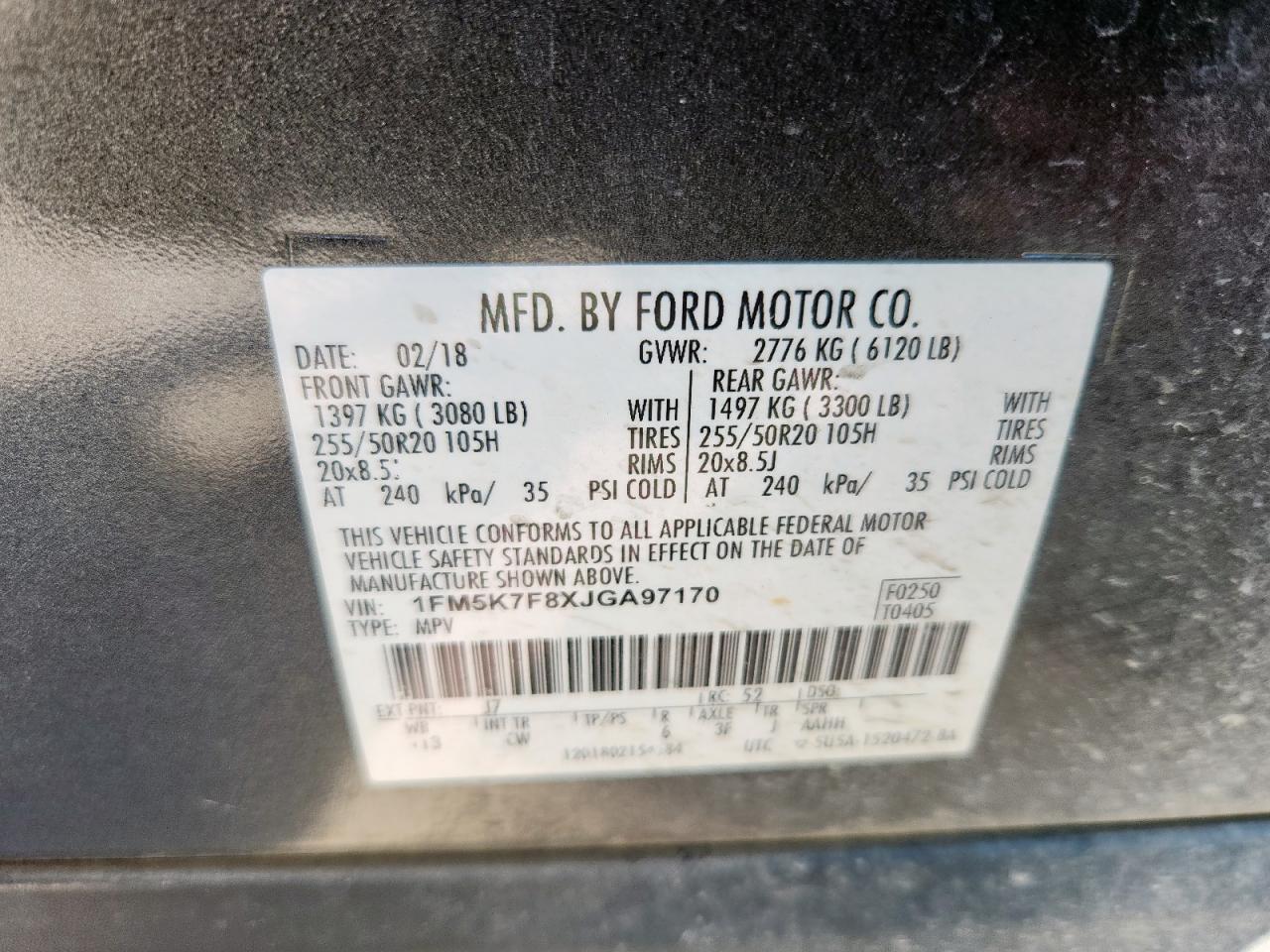 2018 Ford Explorer Limited VIN: 1FM5K7F8XJGA97170 Lot: 82199185