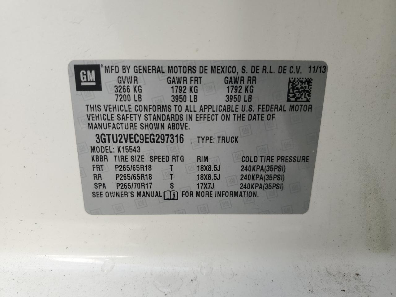 2014 GMC Sierra K1500 Slt VIN: 3GTU2VEC9EG297316 Lot: 81986675