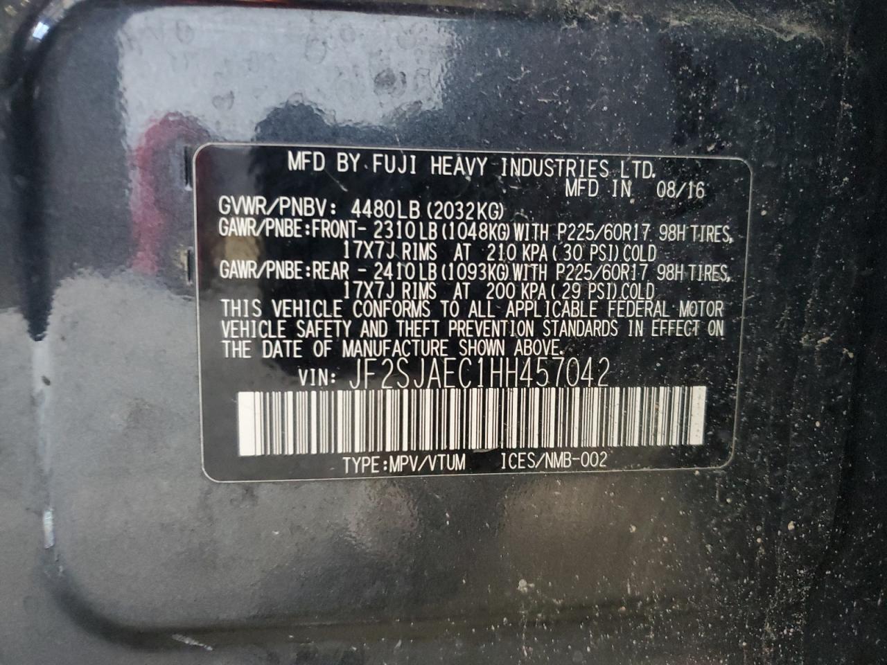 2017 Subaru Forester 2.5I Premium VIN: JF2SJAEC1HH457042 Lot: 87446535