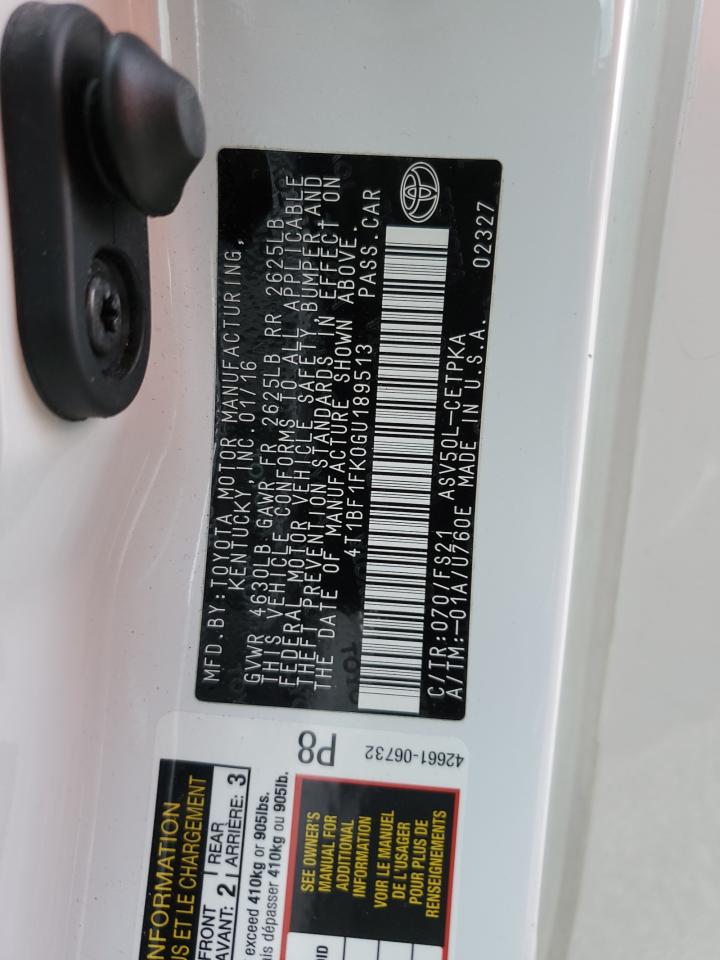 2016 Toyota Camry Le VIN: 4T1BF1FK0GU189513 Lot: 86122335