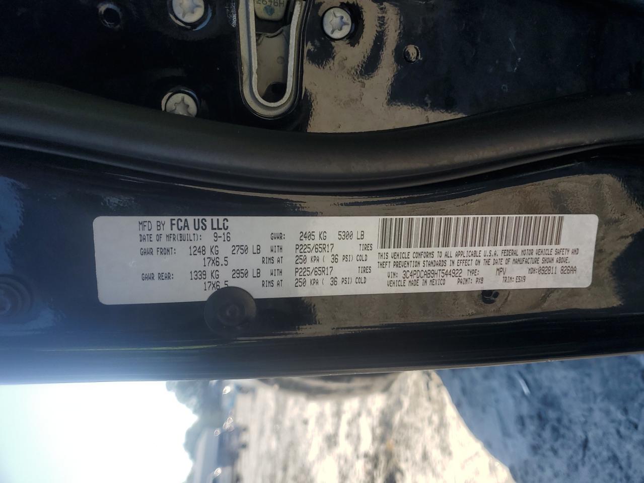 2017 Dodge Journey Se VIN: 3C4PDCAB9HT544922 Lot: 85077515