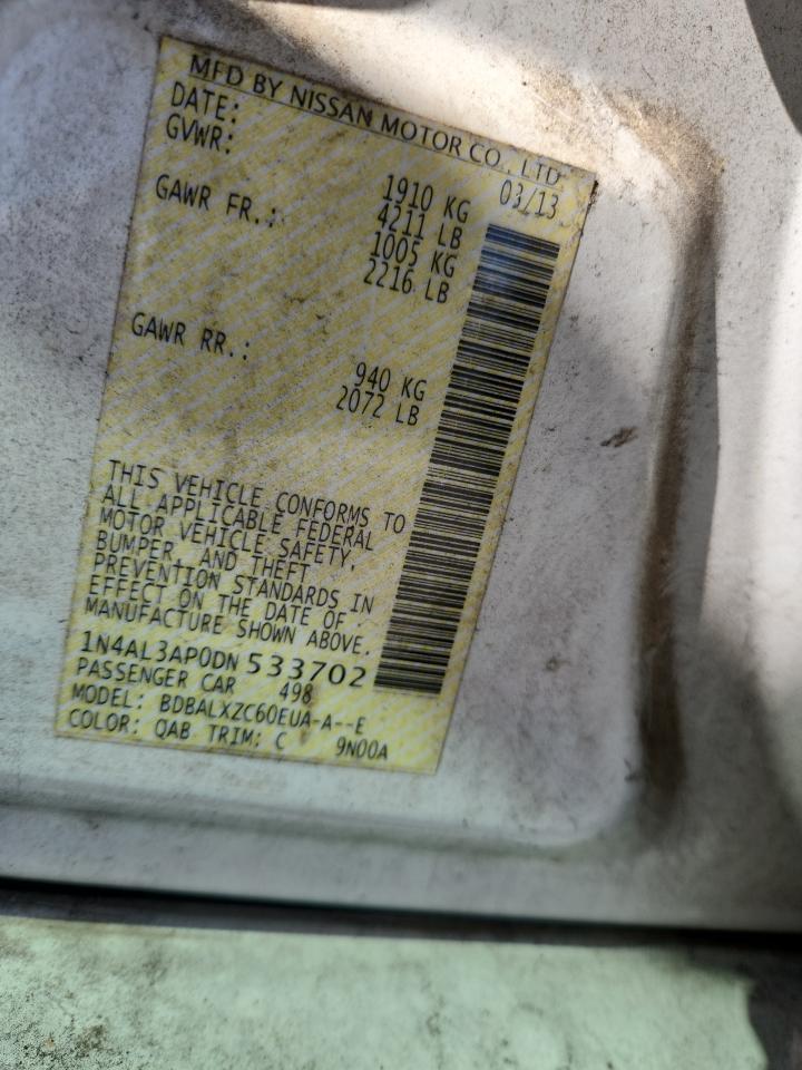 2013 Nissan Altima 2.5 VIN: 1N4AL3AP0DN533702 Lot: 86091265