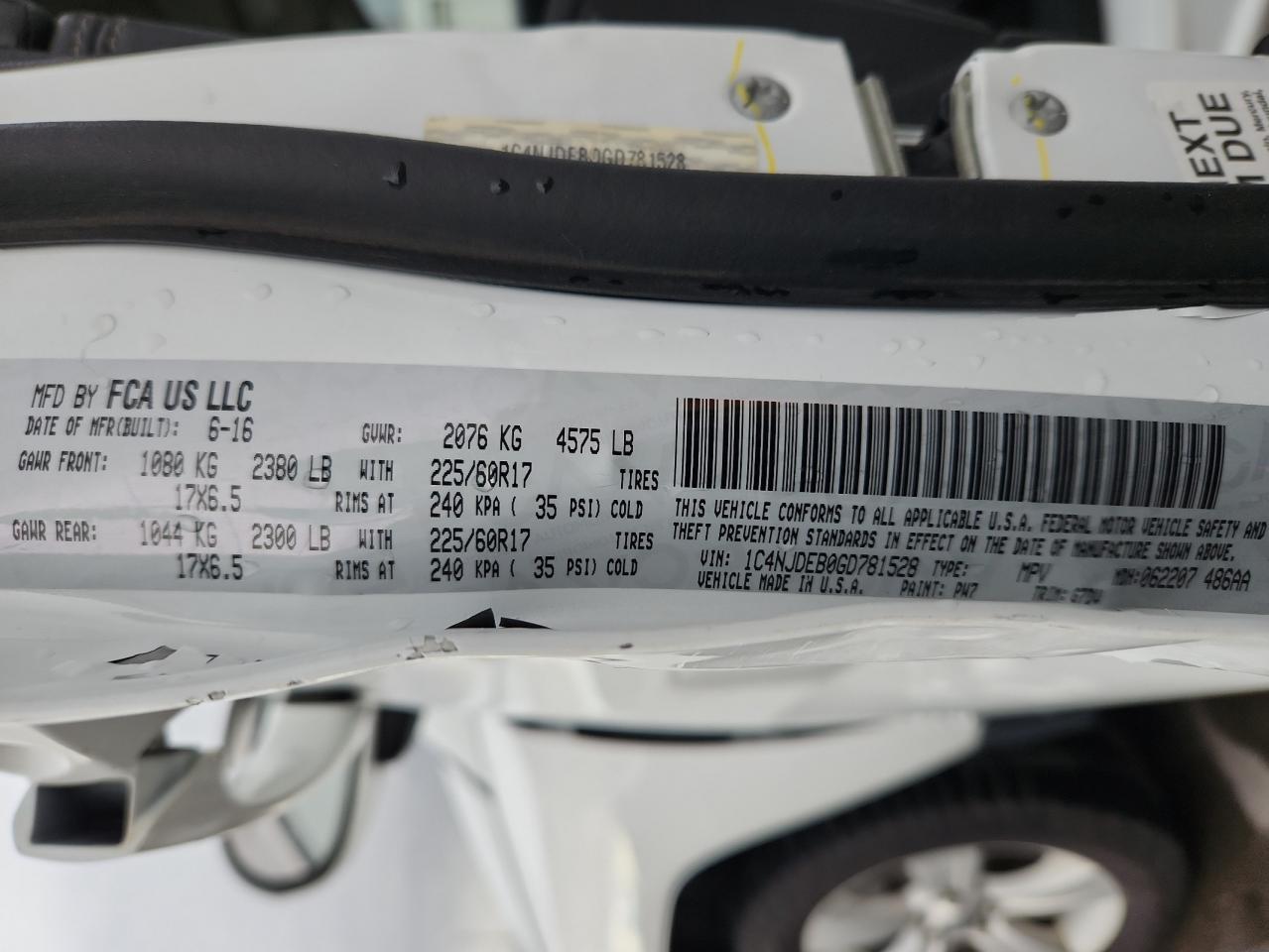 2016 Jeep Compass Latitude VIN: 1C4NJDEB0GD781528 Lot: 90315665