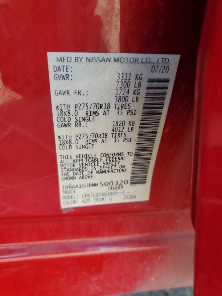 2021 Nissan Titan Sv VIN: 1N6AA1ED6MN500320 Lot: 84950405