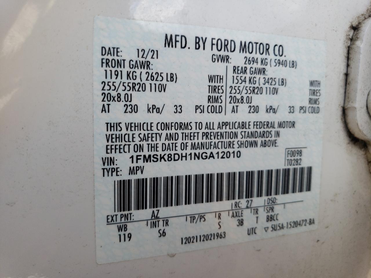 2022 Ford Explorer Xlt VIN: 1FMSK8DH1NGA12010 Lot: 85077665