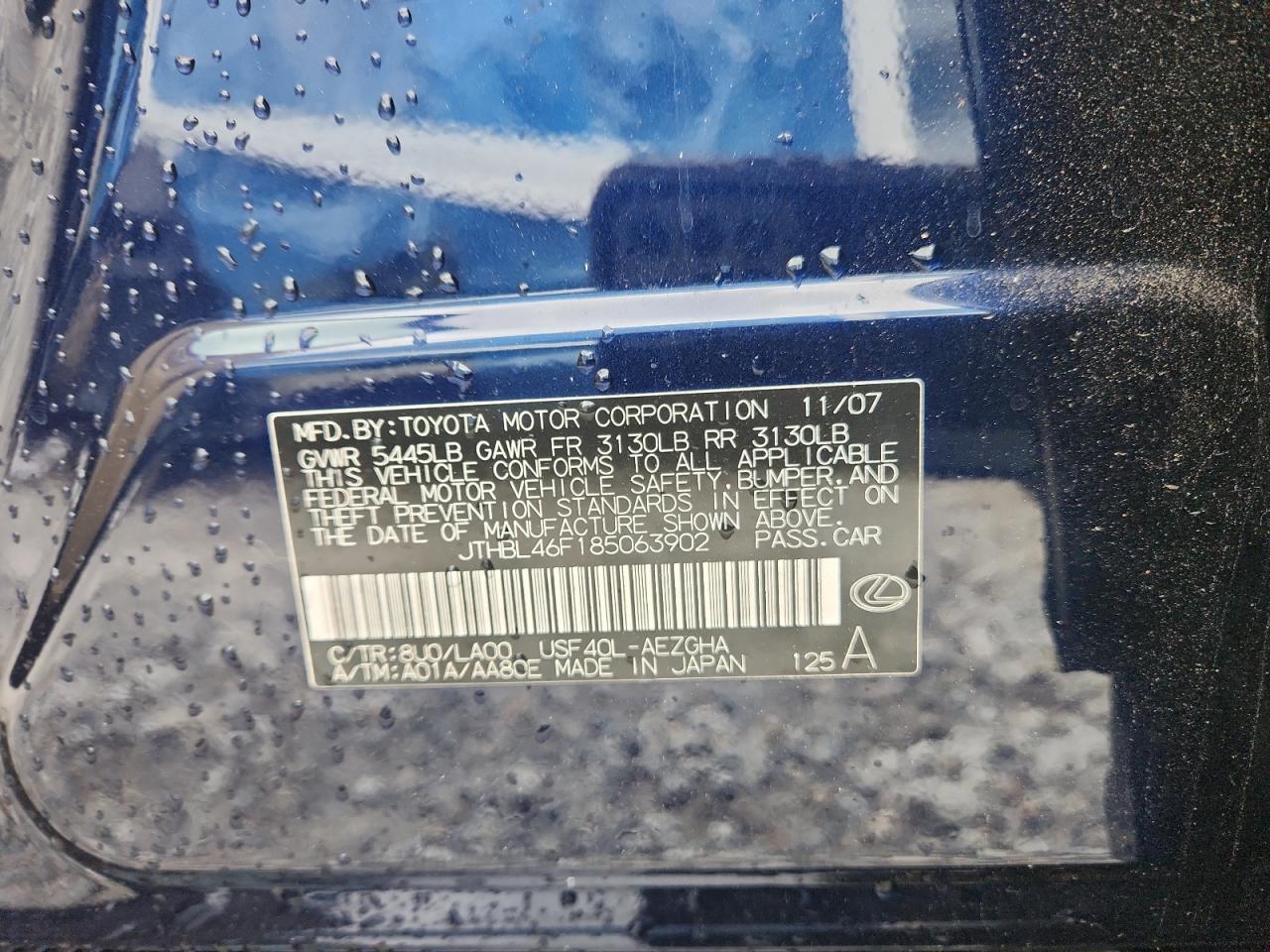 2008 Lexus Ls 460 VIN: JTHBL46F185063902 Lot: 90377705