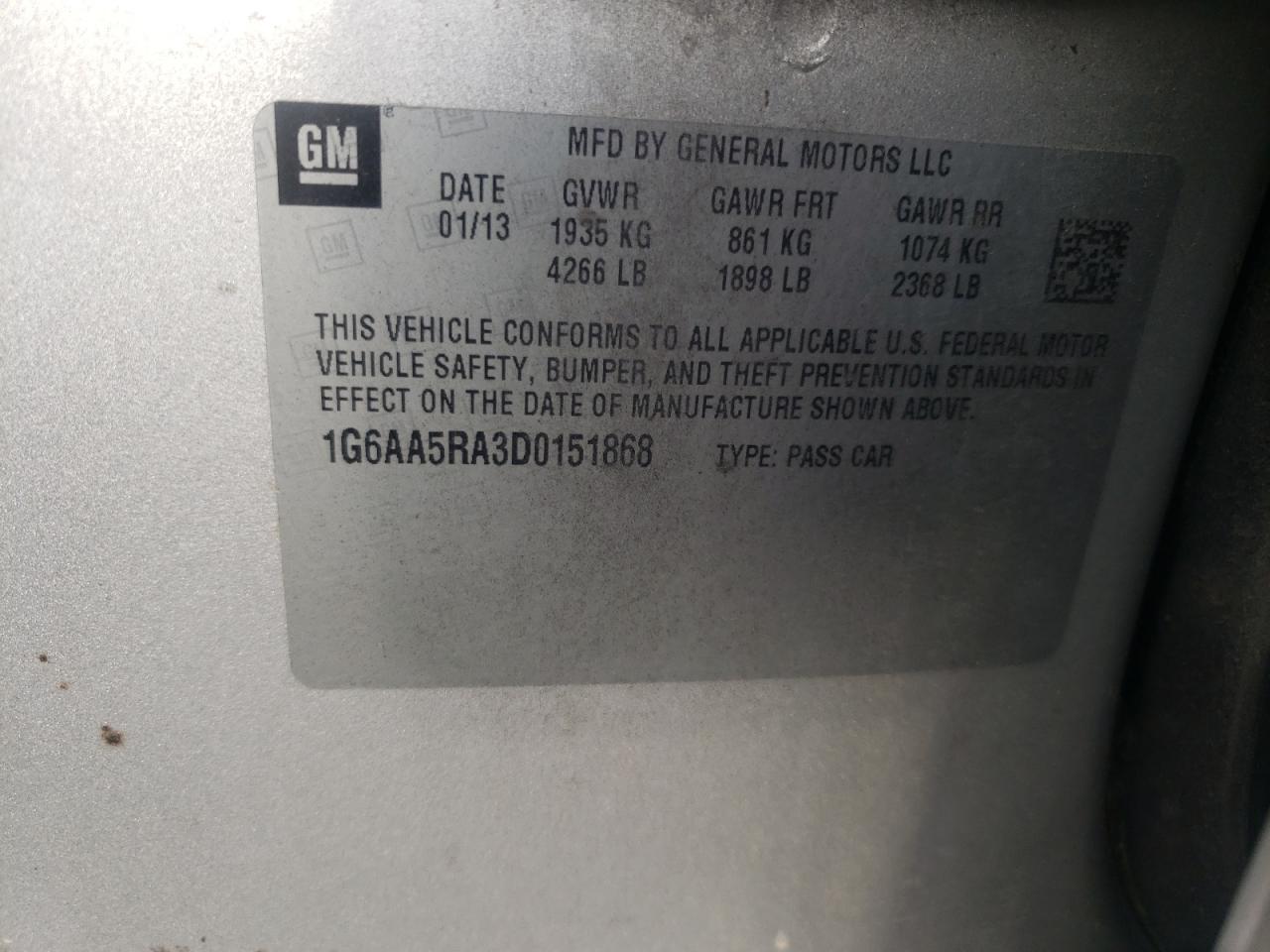 2013 Cadillac Ats VIN: 1G6AA5RA3D0151868 Lot: 86238525