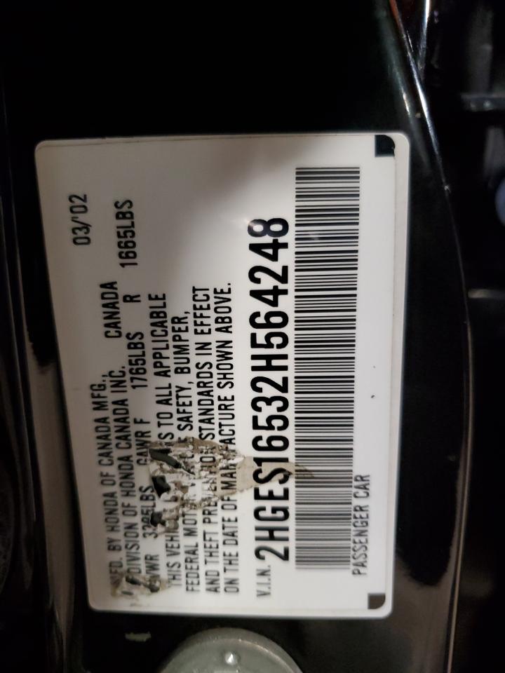 2002 Honda Civic Lx VIN: 2HGES16532H564248 Lot: 85697555