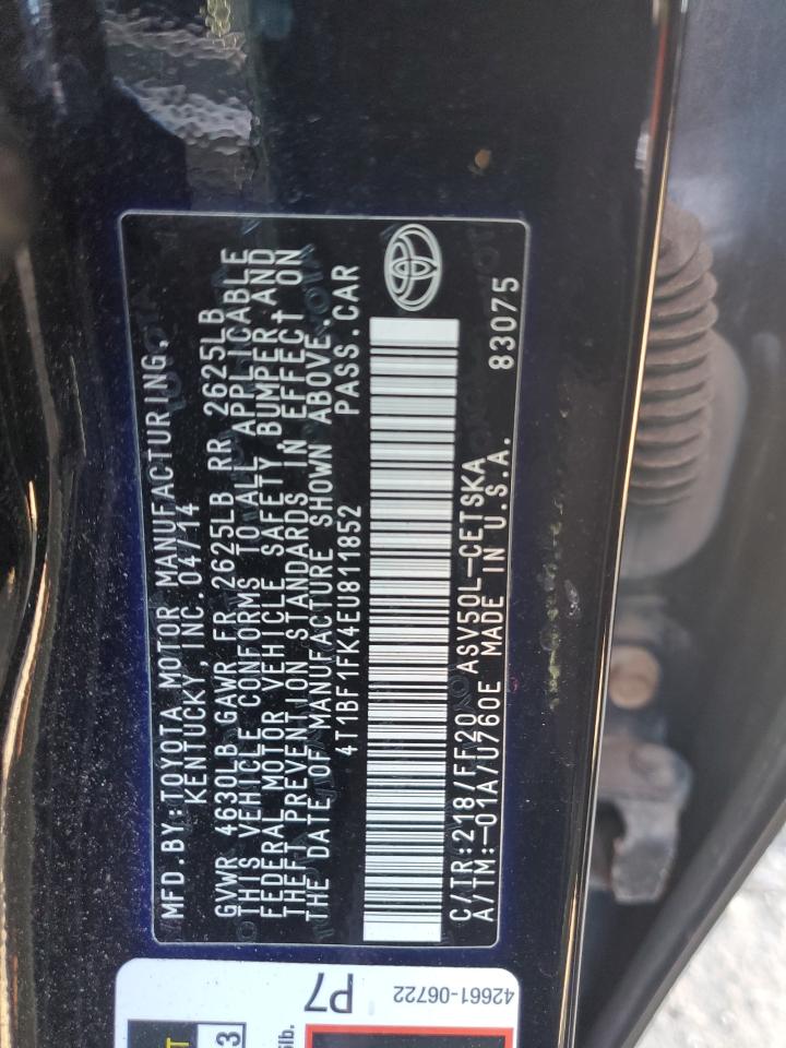 2014 Toyota Camry L VIN: 4T1BF1FK4EU811852 Lot: 86861695