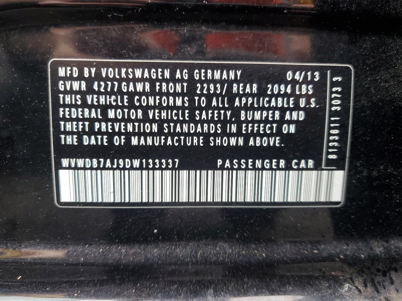 2013 Volkswagen Golf VIN: WVWDB7AJ9DW133337 Lot: 86845245