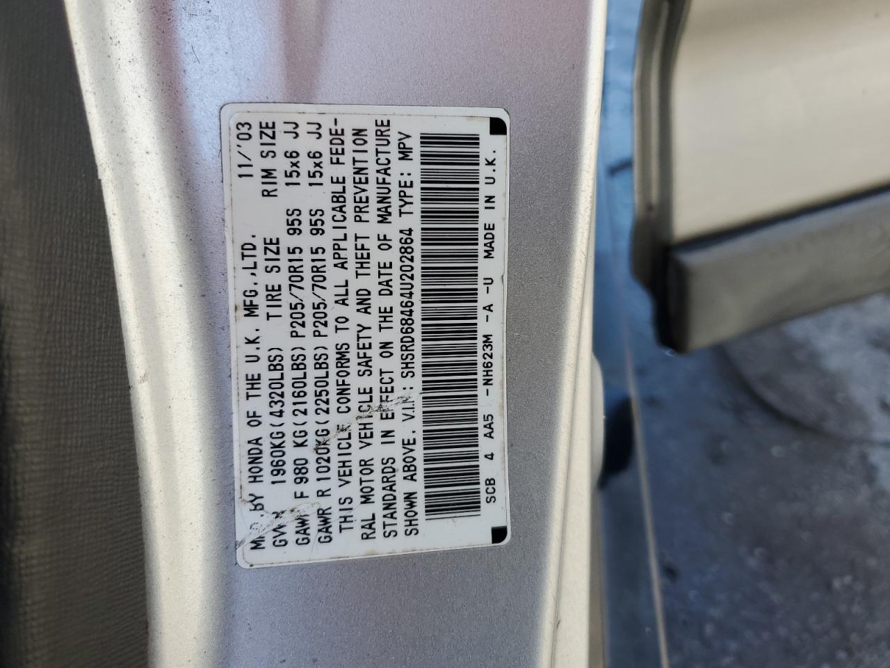 2004 Honda Cr-V Lx VIN: SHSRD68464U202864 Lot: 89869265