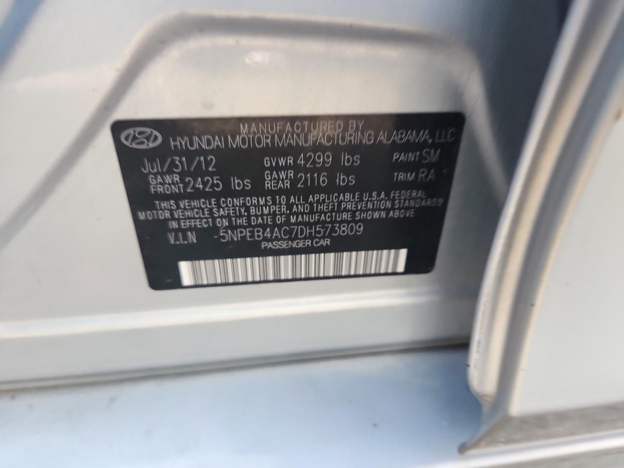 2013 Hyundai Sonata Gls VIN: 5NPEB4AC7DH573809 Lot: 82329205