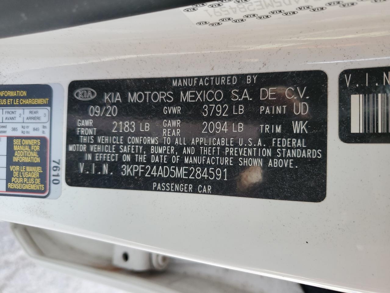 2021 Kia Forte Fe VIN: 3KPF24AD5ME284591 Lot: 86878805