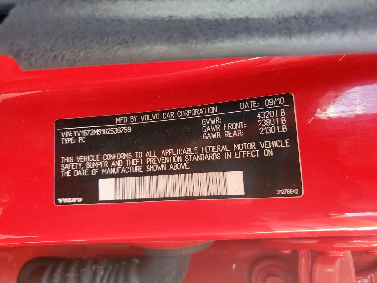 2011 Volvo S40 T5 VIN: YV1672MS1B2536759 Lot: 85899075