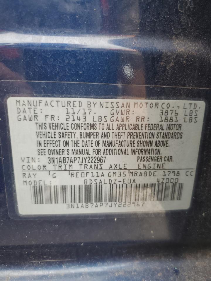 2018 Nissan Sentra S VIN: 3N1AB7AP7JY222967 Lot: 86133175