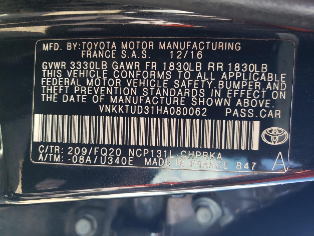 2017 Toyota Yaris L VIN: VNKKTUD31HA080062 Lot: 82345745