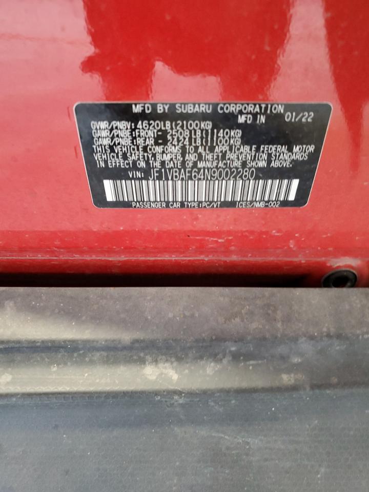 2022 Subaru Wrx Premium VIN: JF1VBAF64N9002280 Lot: 85193205