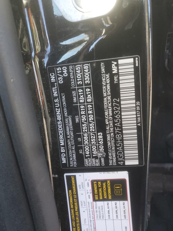 2015 Mercedes-Benz Ml 350 4Matic VIN: 4JGDA5HB7FA563272 Lot: 86525215