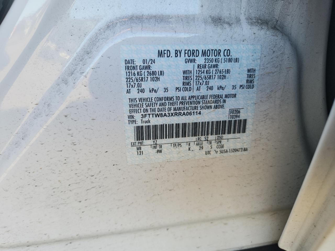 2024 Ford Maverick Xl VIN: 3FTTW8A3XRRA06114 Lot: 87461545