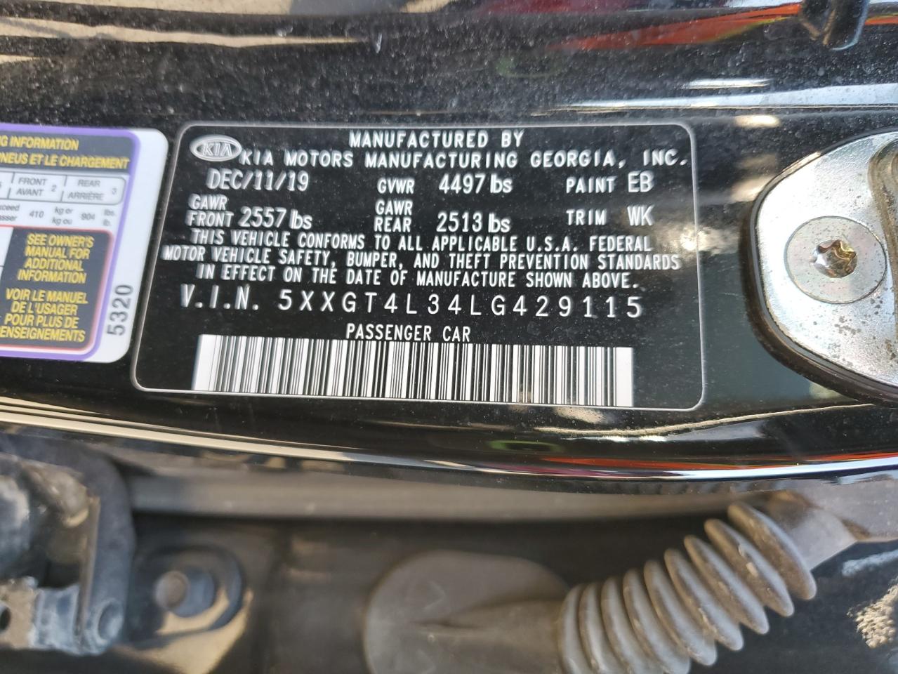 2020 Kia Optima Lx VIN: 5XXGT4L34LG429115 Lot: 81958615