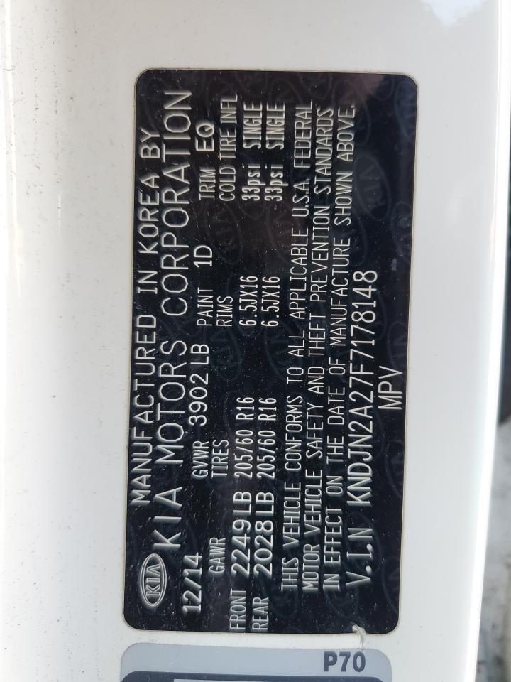 2015 Kia Soul VIN: KNDJN2A27F7178148 Lot: 85752135