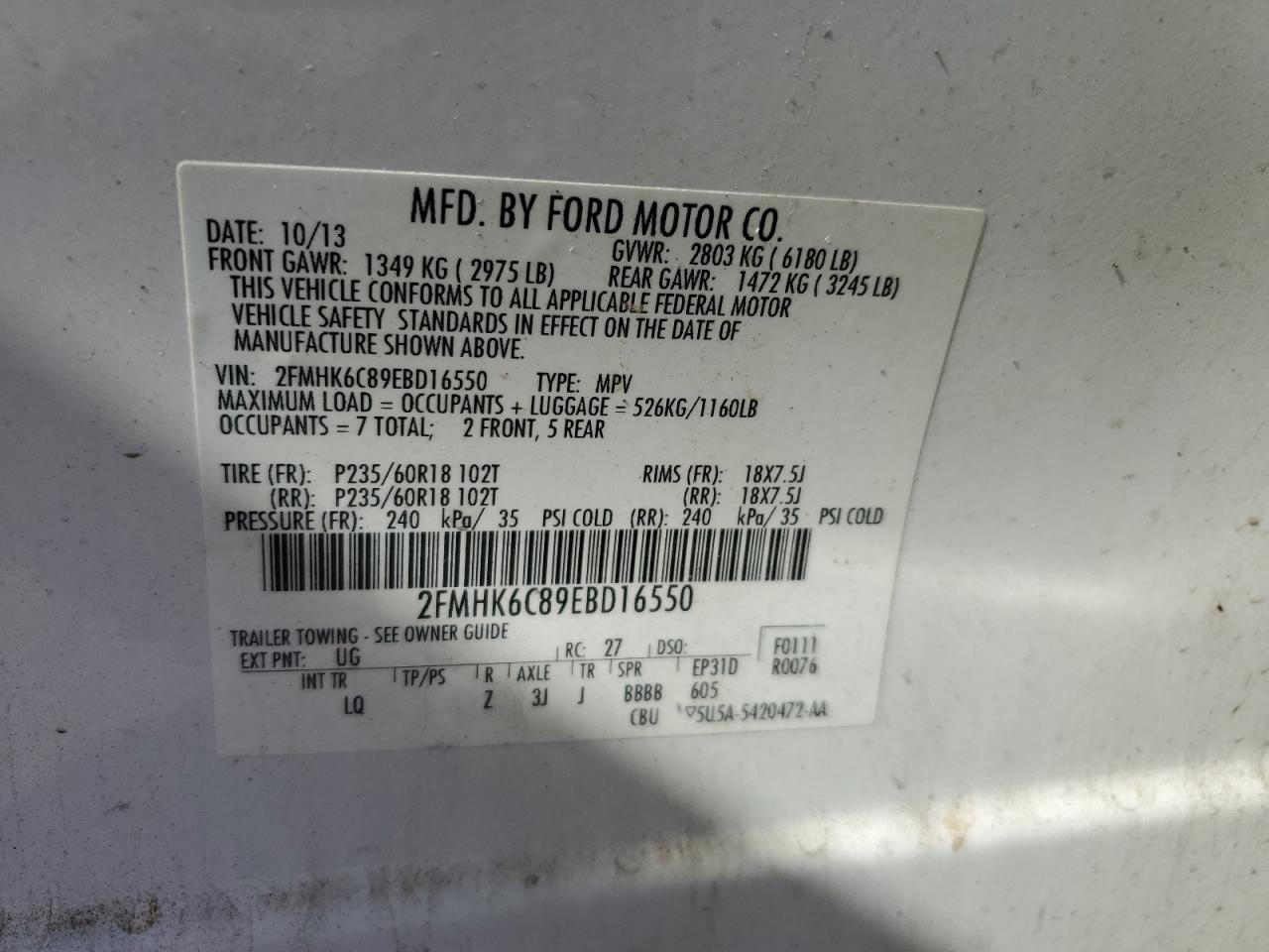 2014 Ford Flex Sel VIN: 2FMHK6C89EBD16550 Lot: 82609965