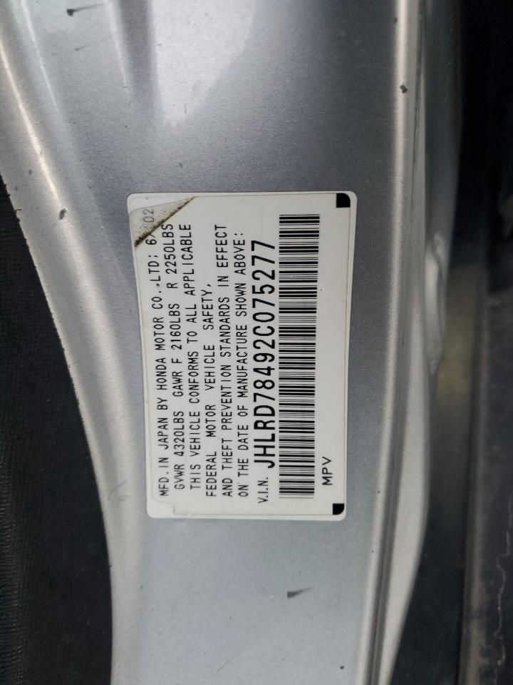 2002 Honda Cr-V Lx VIN: JHLRD78492C075277 Lot: 89442795