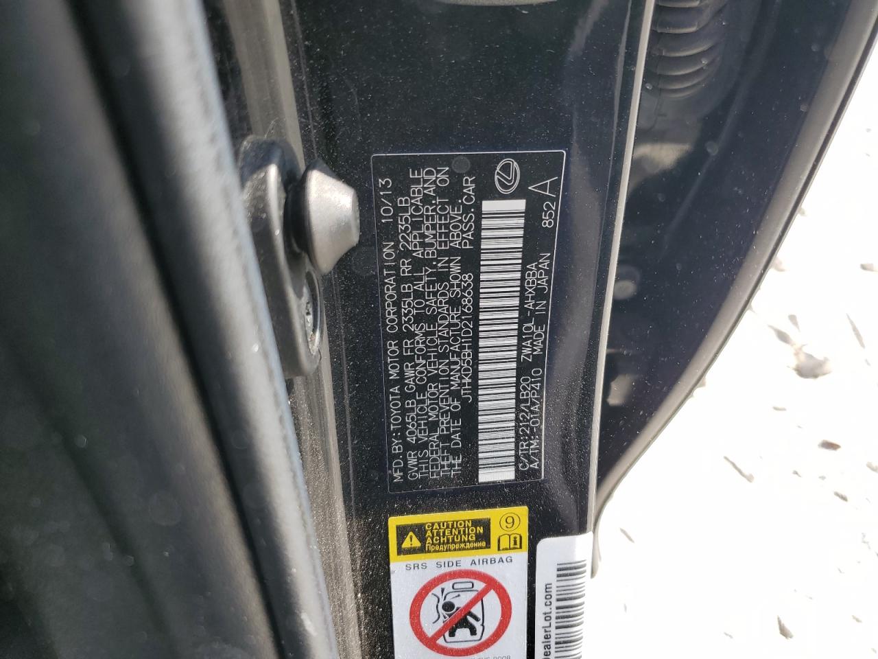 2013 Lexus Ct 200 VIN: JTHKD5BH1D2168638 Lot: 87293815