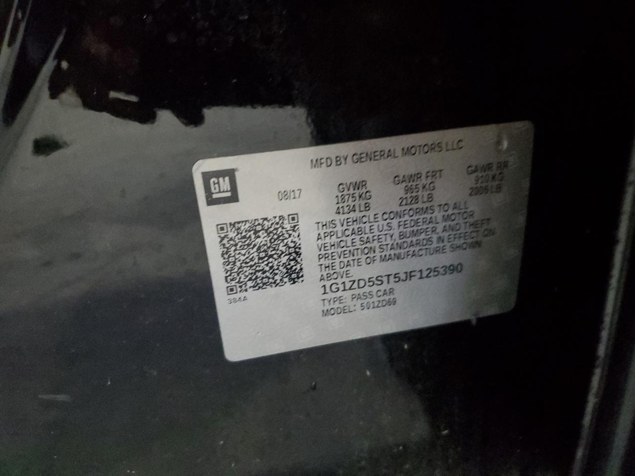 2018 Chevrolet Malibu Lt VIN: 1G1ZD5ST5JF125390 Lot: 85117925