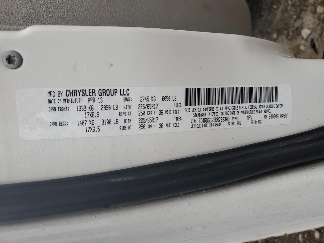 2013 Dodge Grand Caravan Sxt VIN: 2C4RDGCG2DR738309 Lot: 80329825