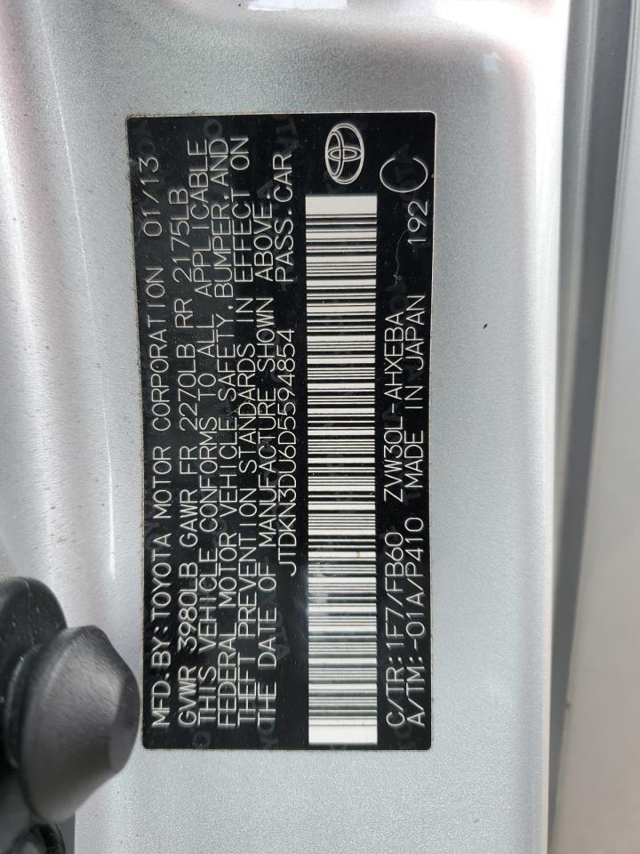 2013 Toyota Prius VIN: JTDKN3DU6D5594854 Lot: 85009455