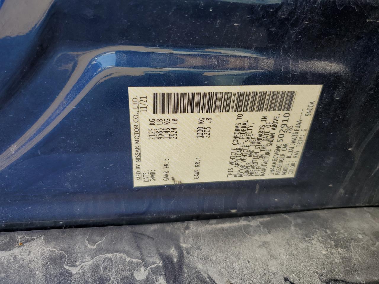 2022 Nissan Maxima Sv VIN: 1N4AA6CV6NC502910 Lot: 81957085