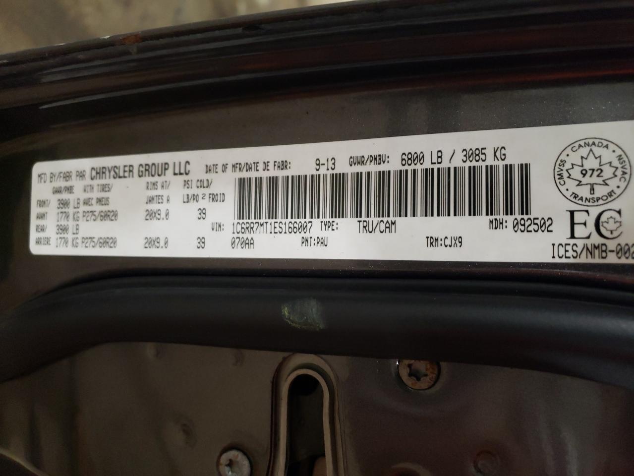 2014 Ram 1500 Sport VIN: 1C6RR7MT1ES166007 Lot: 85324805