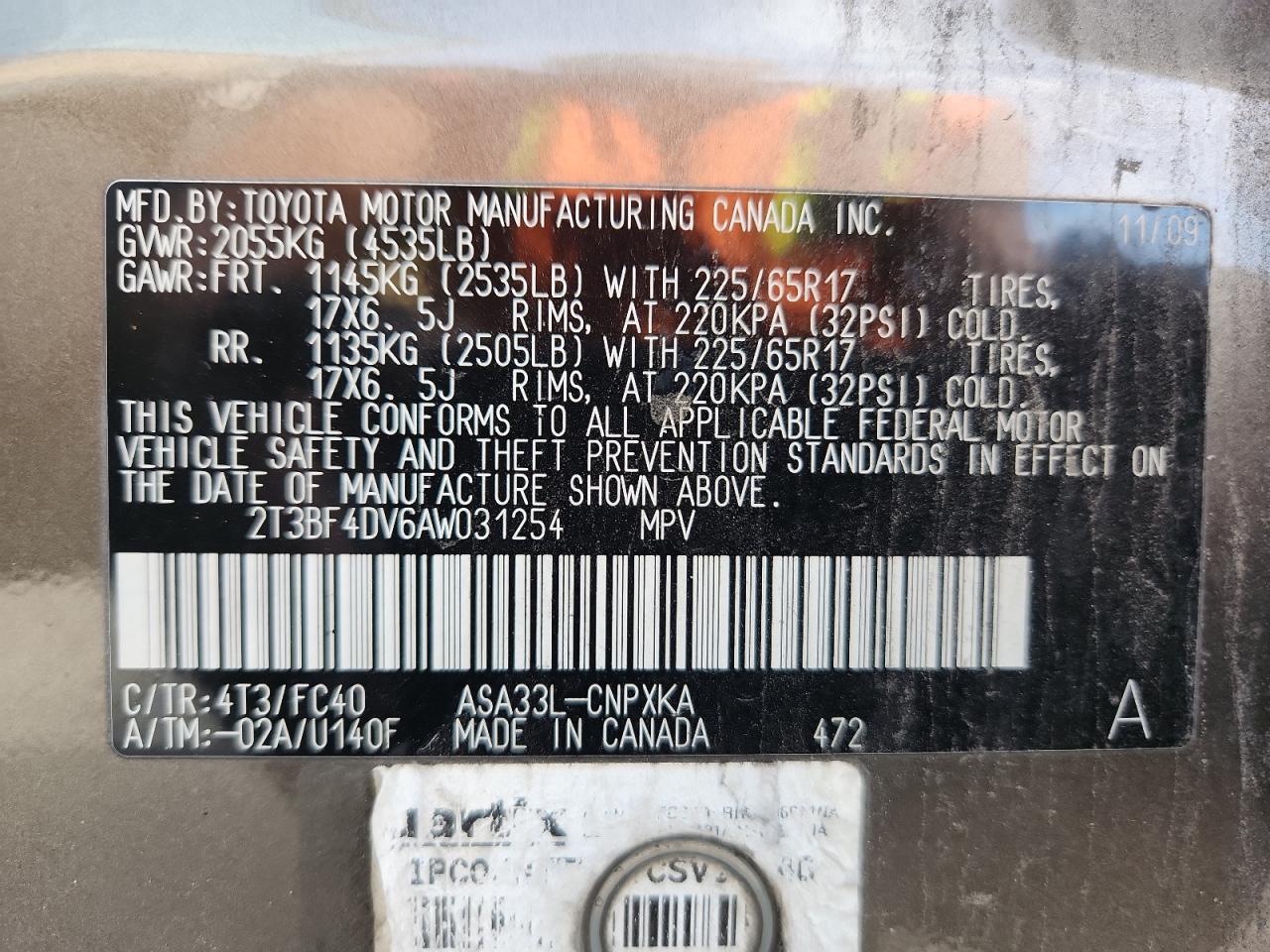 2010 Toyota Rav4 VIN: 2T3BF4DV6AW031254 Lot: 82634975