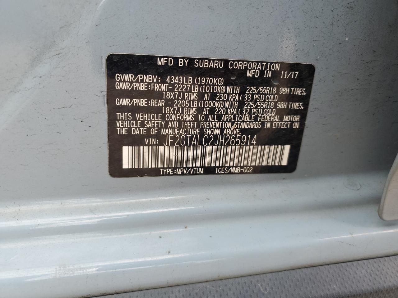 2018 Subaru Crosstrek Limited VIN: JF2GTALC2JH265914 Lot: 85948685