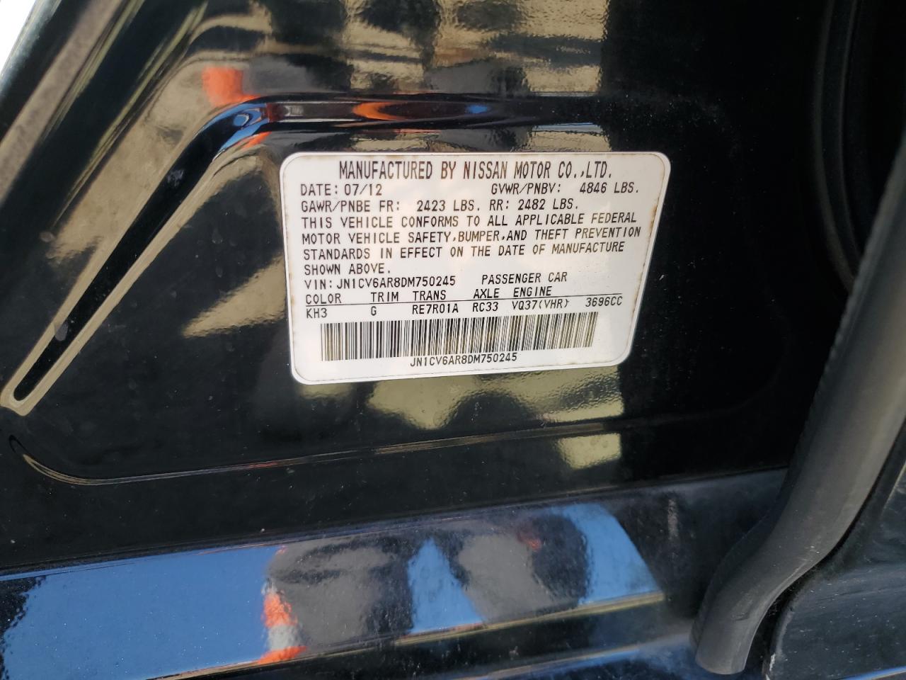 2013 Infiniti G37 VIN: JN1CV6AR8DM750245 Lot: 86477295