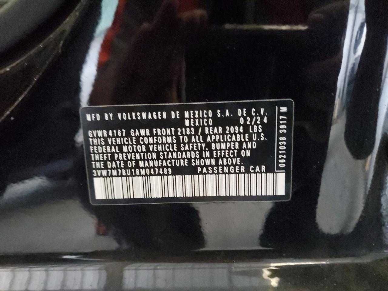 2024 Volkswagen Jetta Se VIN: 3VW7M7BU1RM047489 Lot: 84805485