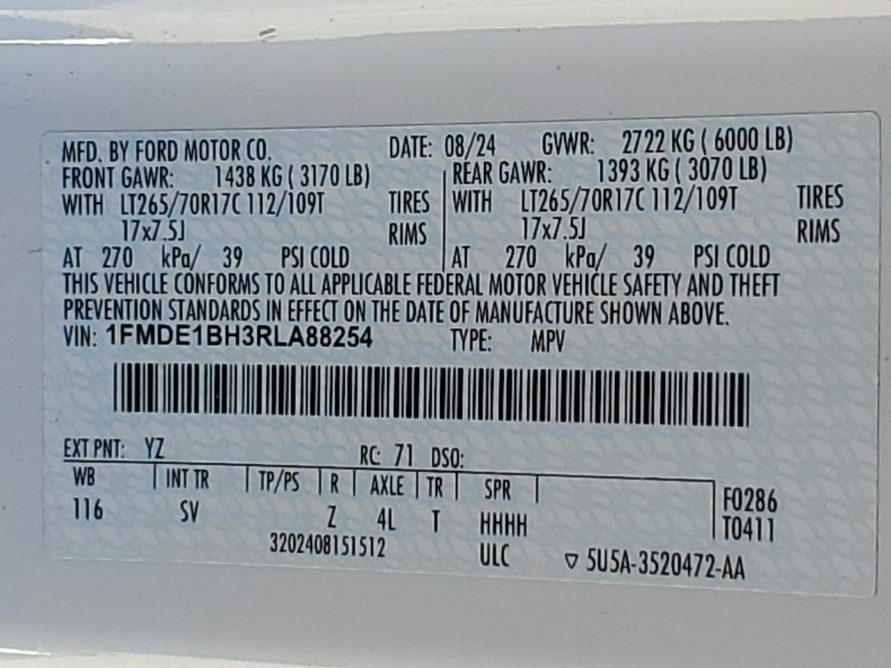 2024 Ford Bronco Black Diamond VIN: 1FMDE1BH3RLA88254 Lot: 85160155