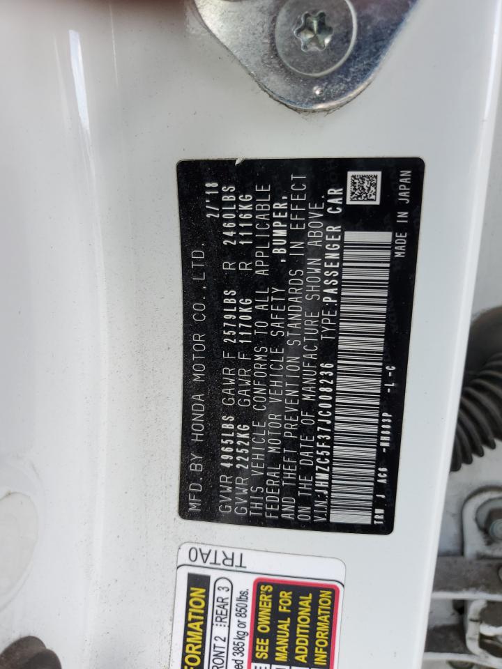 2018 Honda Clarity Touring VIN: JHMZC5F37JC008236 Lot: 85200295