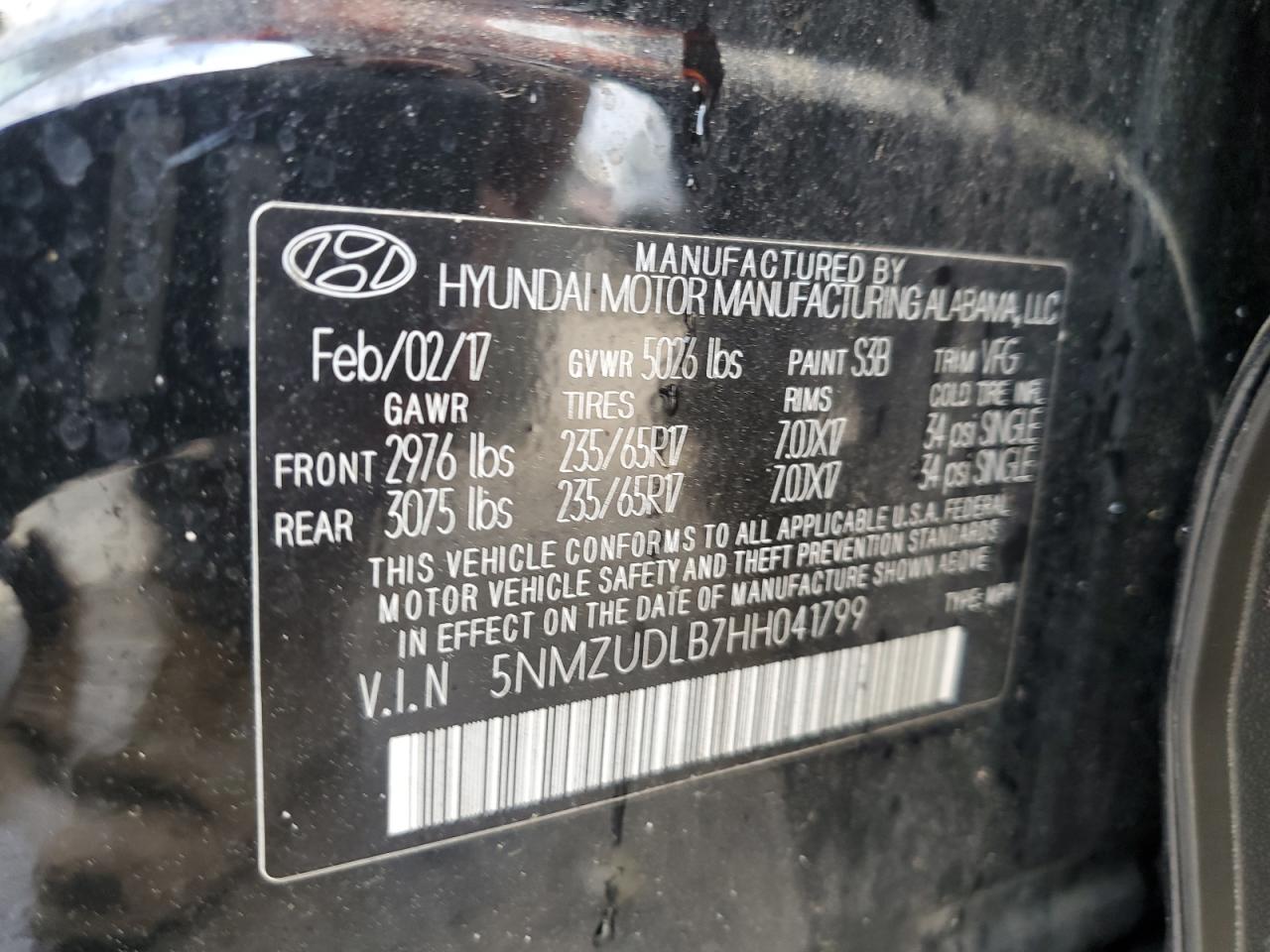 2017 Hyundai Santa Fe Sport VIN: 5NMZUDLB7HH041799 Lot: 85476825