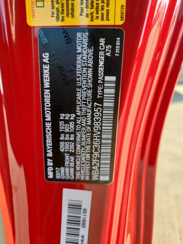 2017 BMW 230I VIN: WBA2F9C36HV983957 Lot: 81933785