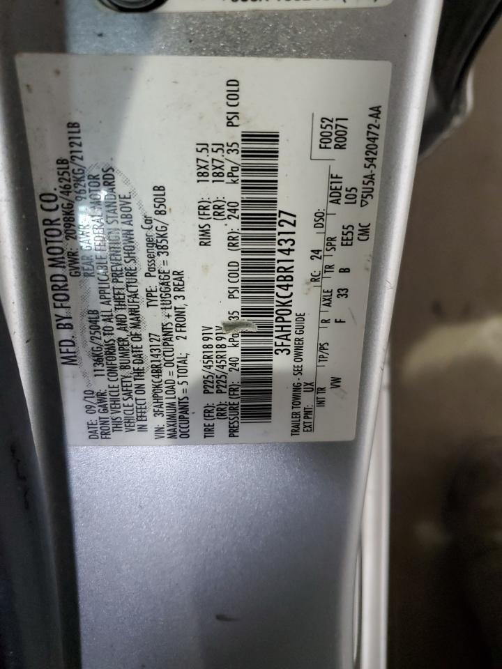 2011 Ford Fusion Sport VIN: 3FAHP0KC4BR143127 Lot: 89848985